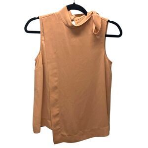 Rachel Rachel Roy Sleeveless Blouse Brown Neck Tie Keyhole Back Asymmetrical XS